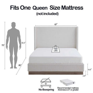 English Elm Hale Wingback Queen Bed Boucle Upholstered Tall Headboard Elegant Bedroom Frame B083P407086
