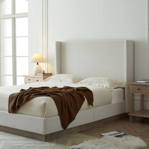 English Elm Hale Boucle Wingback King Bed Tall Architectural Headboard for Master Bedroom B083P407087