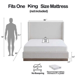 English Elm Hale Boucle Wingback King Bed Tall Architectural Headboard for Master Bedroom B083P407087