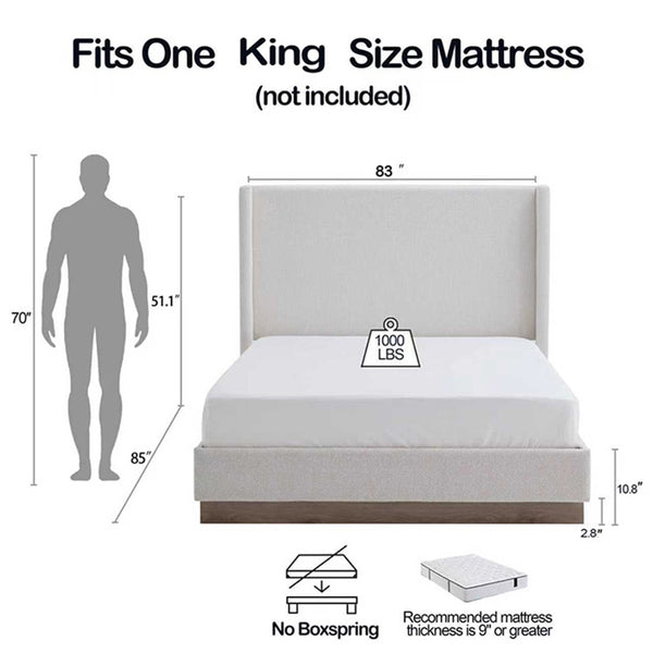 English Elm Hale Boucle Wingback King Bed Tall Architectural Headboard for Master Bedroom B083P407087