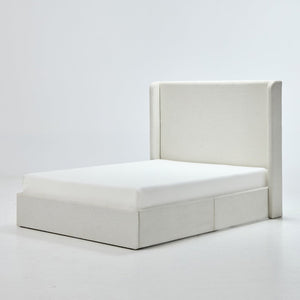 English Elm Carmen Wingback Platform Bed Sculptural Ivory Canvas Upholstery No Box Spring Full B083P410388