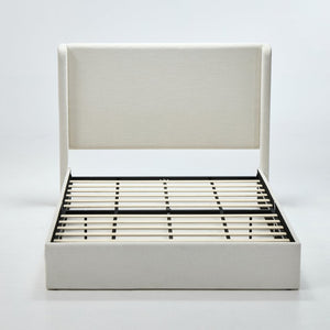 English Elm Carmen Wingback Platform Bed Sculptural Ivory Canvas Upholstery No Box Spring Full B083P410388
