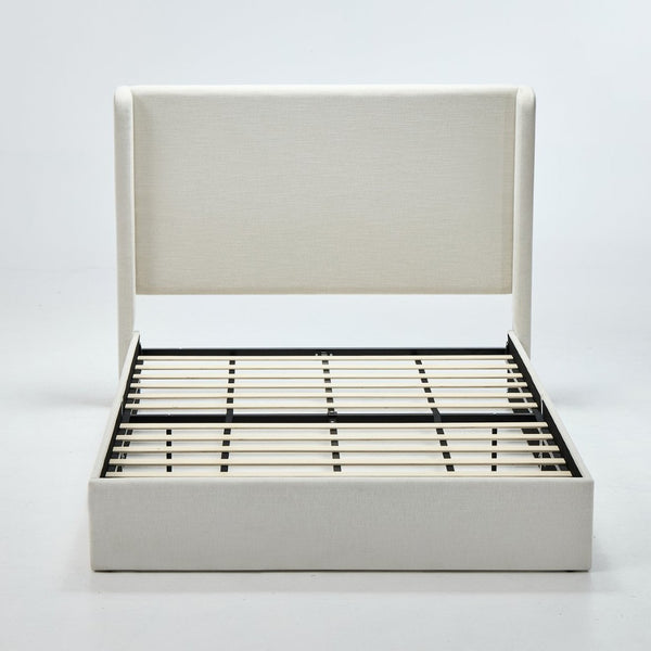 English Elm Carmen Wingback Platform Bed Sculptural Ivory Canvas Upholstery No Box Spring Full B083P410388