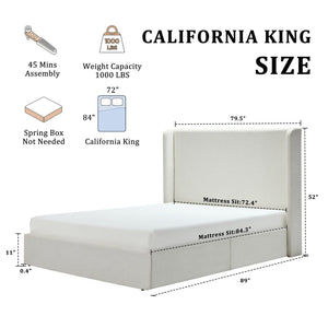 English Elm Carmen Wingback Platform Bed Ivory Canvas Upholstery 52 Inch Tall Minimalist Frame B083P410396