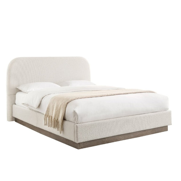 English Elm Linton Boucle Upholstered King Bed Curved Headboard Organic Wood Base Minimalist B083P473913
