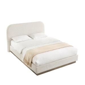 English Elm Linton Boucle Upholstered King Bed Curved Headboard Organic Wood Base Minimalist B083P473913