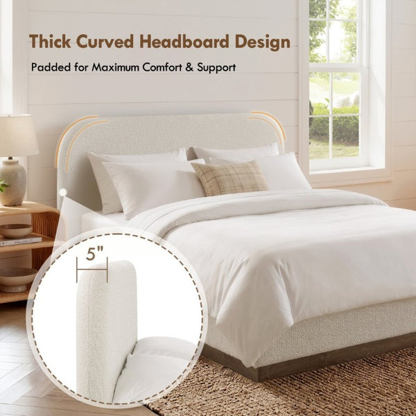 English Elm Linton Boucle Upholstered King Bed Curved Headboard Organic Wood Base Minimalist B083P473913