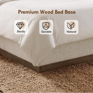 English Elm Linton Boucle Upholstered King Bed Curved Headboard Organic Wood Base Minimalist B083P473913