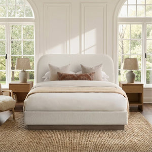 English Elm Linton Boucle Platform Bed with Oak Base and Tall Curved Headboard for Modern Bedrooms B083P473915