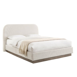 English Elm Linton Boucle Platform Bed with Oak Base and Tall Curved Headboard for Modern Bedrooms B083P473915