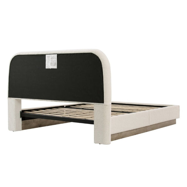 English Elm Linton Boucle Platform Bed with Oak Base and Tall Curved Headboard for Modern Bedrooms B083P473915