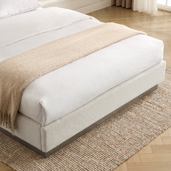 English Elm Linton Boucle Platform Bed with Oak Base and Tall Curved Headboard for Modern Bedrooms B083P473915