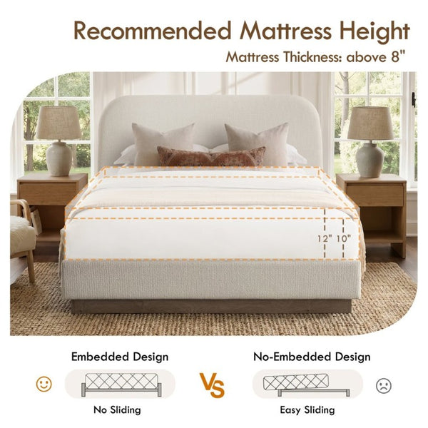 English Elm Linton Boucle Platform Bed with Oak Base and Tall Curved Headboard for Modern Bedrooms B083P473915