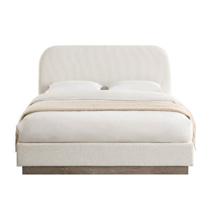 English Elm Linton Boucle Platform Bed with Oak Base and Tall Curved Headboard for Modern Bedrooms B083P473915