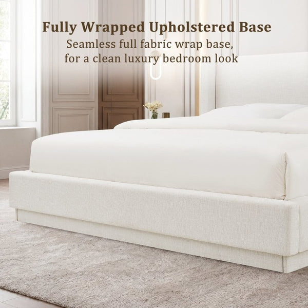 English Elm Noir King Platform Bed Canvas Upholstered Wingback Headboard Seamless Fabric Base B083P486461