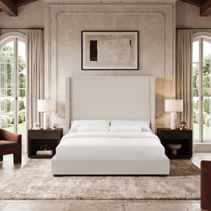 English Elm Hampton Upholstered King Platform Bed Tall Architectural Headboard Canvas Fabric Frame B083P522577