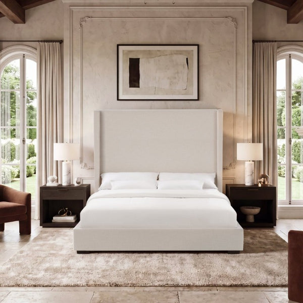 English Elm Hampton Upholstered King Platform Bed Tall Architectural Headboard Canvas Fabric Frame B083P522577