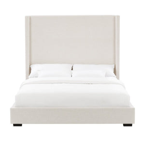 English Elm Hampton Upholstered King Platform Bed Tall Architectural Headboard Canvas Fabric Frame B083P522577