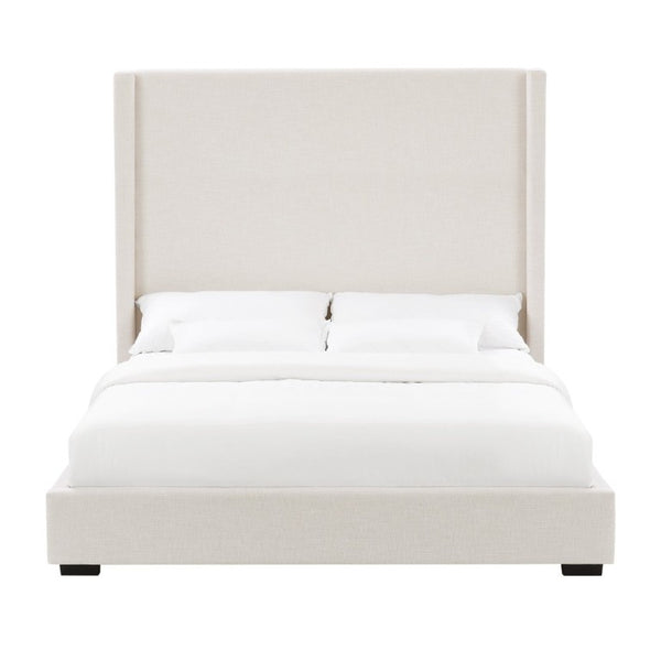 English Elm Hampton Upholstered King Platform Bed Tall Architectural Headboard Canvas Fabric Frame B083P522577