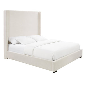 English Elm Hampton Upholstered King Platform Bed Tall Architectural Headboard Canvas Fabric Frame B083P522577