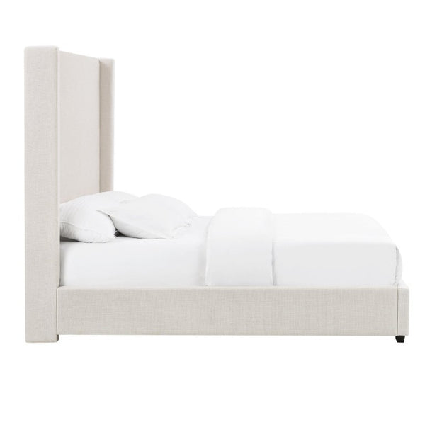 English Elm Hampton Upholstered King Platform Bed Tall Architectural Headboard Canvas Fabric Frame B083P522577