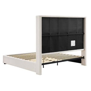 English Elm Hampton Upholstered King Platform Bed Tall Architectural Headboard Canvas Fabric Frame B083P522577