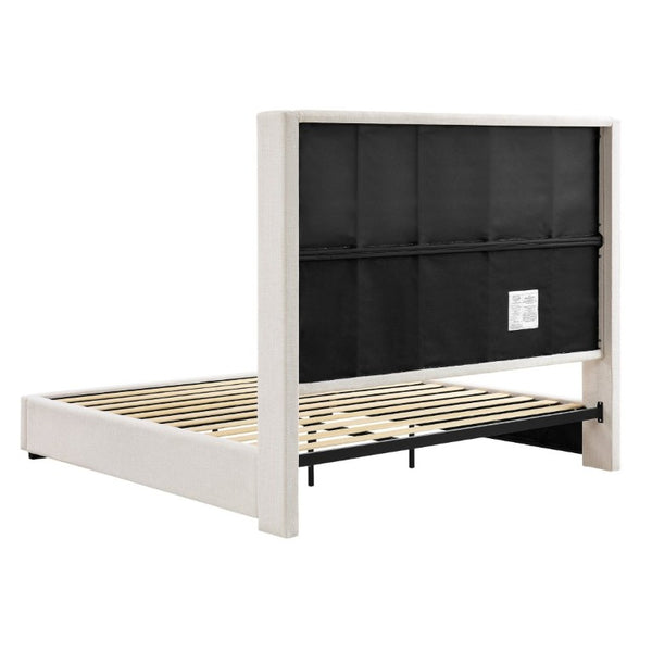 English Elm Hampton Upholstered King Platform Bed Tall Architectural Headboard Canvas Fabric Frame B083P522577
