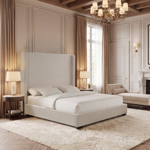English Elm Hampton Upholstered King Platform Bed Tall Architectural Headboard Canvas Fabric Frame B083P522577
