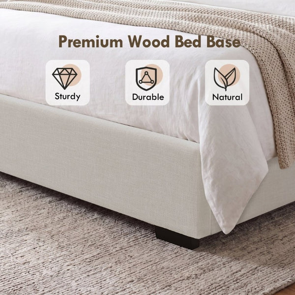 English Elm Hampton Upholstered King Platform Bed Tall Architectural Headboard Canvas Fabric Frame B083P522577