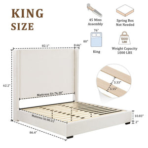 English Elm Hampton Upholstered King Platform Bed Tall Architectural Headboard Canvas Fabric Frame B083P522577