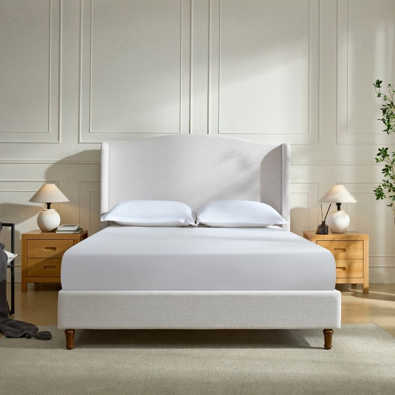 English Elm Hannah Wingback Upholstered Full Bed Camelback Ivory Chenille Headboard Minimalist B083P522583