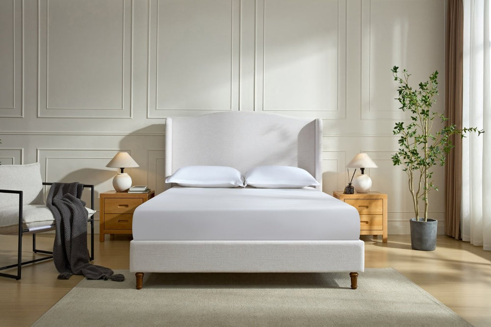 English Elm Hannah Wingback Upholstered Full Bed Camelback Ivory Chenille Headboard Minimalist B083P522583