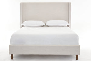 English Elm Harper Wingback Upholstered Bed Tall Ivory Canvas Headboard with Walnut Wood Feet B083P522584
