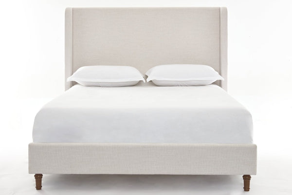 English Elm Harper Wingback Upholstered Bed Tall Ivory Canvas Headboard with Walnut Wood Feet B083P522584
