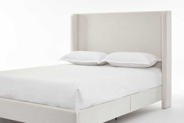 English Elm Harper Wingback Upholstered Bed Tall Ivory Canvas Headboard with Walnut Wood Feet B083P522584