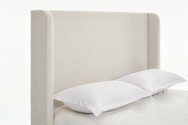 English Elm Harper Wingback Upholstered Bed Tall Ivory Canvas Headboard with Walnut Wood Feet B083P522584
