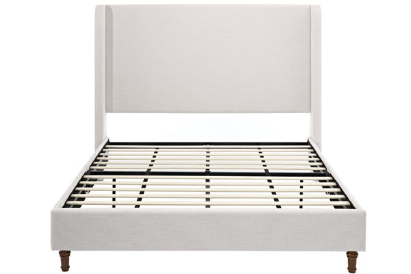 English Elm Harper Wingback Upholstered Bed Tall Ivory Canvas Headboard with Walnut Wood Feet B083P522584