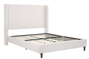 English Elm Harper Wingback Upholstered Bed Tall Ivory Canvas Headboard with Walnut Wood Feet B083P522584
