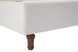 English Elm Harper Wingback Upholstered Bed Tall Ivory Canvas Headboard with Walnut Wood Feet B083P522584