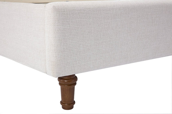 English Elm Harper Wingback Upholstered Bed Tall Ivory Canvas Headboard with Walnut Wood Feet B083P522584