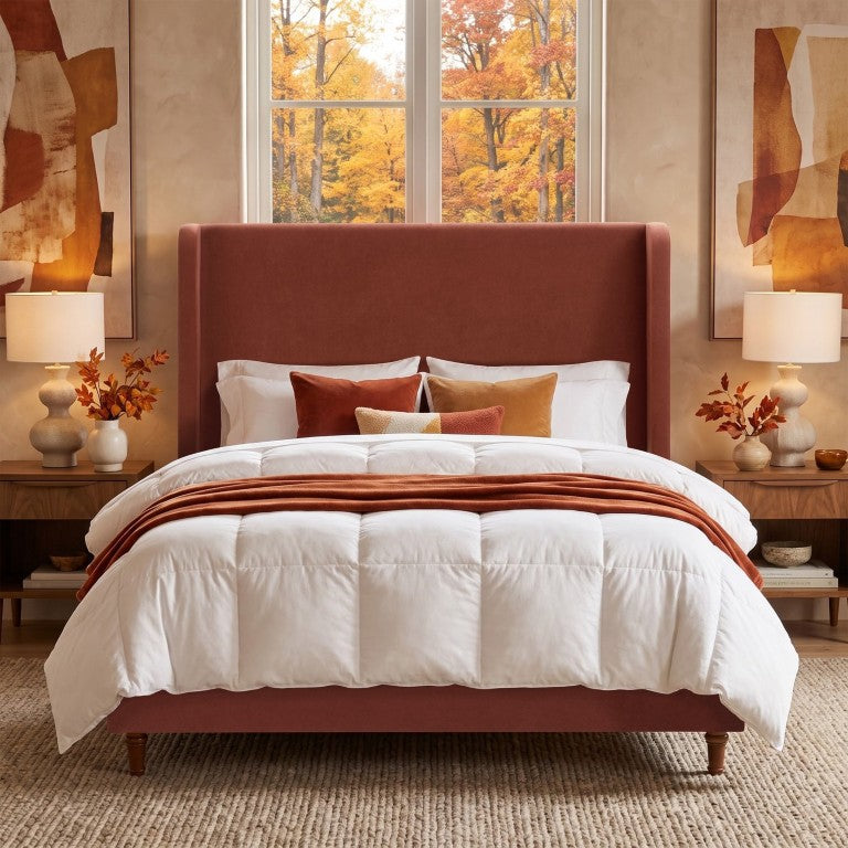 English Elm Harper Queen Upholstered Bed Velvet Wingback Headboard Walnut Legs No Box Spring B083P549646