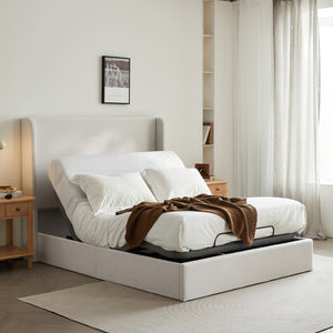 English Elm Caron Wingback Queen Bed with Chenille Upholstery and Adjustable Zero Gravity Base B083S00010