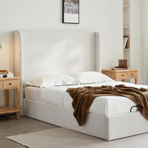 English Elm Caron Wingback Queen Bed with Chenille Upholstery and Adjustable Zero Gravity Base B083S00010