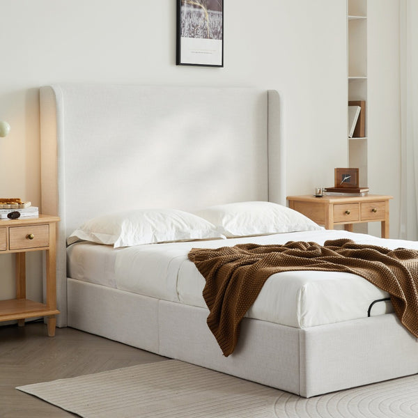 English Elm Caron Wingback Queen Bed with Chenille Upholstery and Adjustable Zero Gravity Base B083S00010