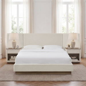 English Elm Muse Canvas Upholstered Queen Platform Bed Wide Padded Headboard Wood Base B083S00014