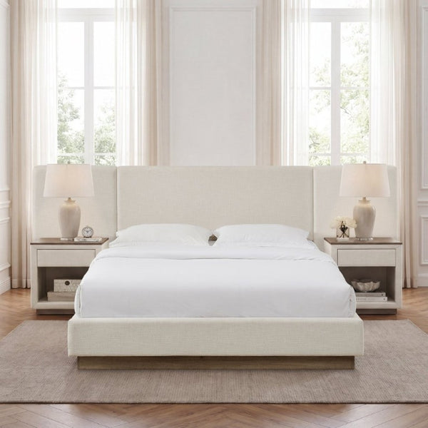 English Elm Muse Canvas Upholstered Queen Platform Bed Wide Padded Headboard Wood Base B083S00014