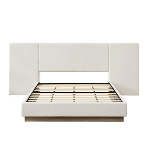 English Elm Muse Canvas Upholstered Queen Platform Bed Wide Padded Headboard Wood Base B083S00014