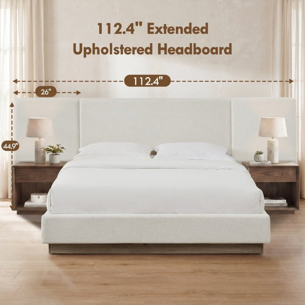 English Elm Muse Canvas Upholstered Queen Platform Bed Wide Padded Headboard Wood Base B083S00014