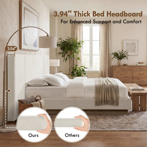 English Elm Muse Canvas Upholstered Queen Platform Bed Wide Padded Headboard Wood Base B083S00014