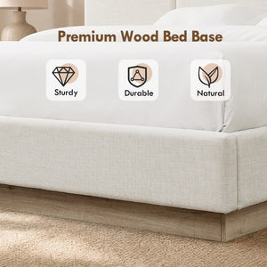 English Elm Muse Canvas Upholstered Queen Platform Bed Wide Padded Headboard Wood Base B083S00014